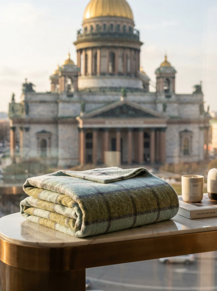 Одеяло детское шерстяное 50% 100х140 - "Цейтнот" зеленый микс